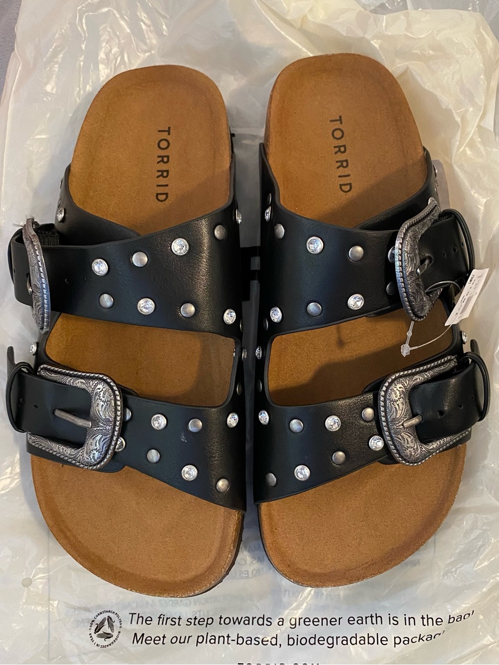 Torrid Black Studded Double Buckle Slide Sandals Size 7 Wide Width